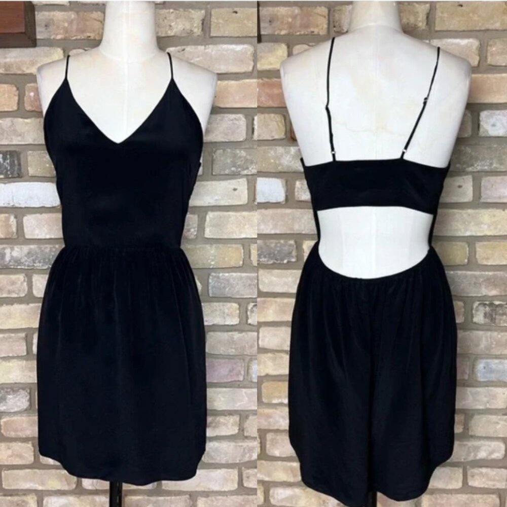 RORY BECA black silk open back mini dress